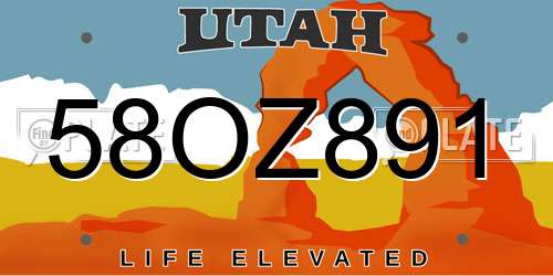 58OZ891 Utah License Plate
