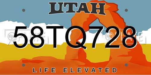 58TQ728 Utah License Plate