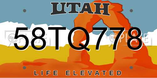 58TQ778 Utah License Plate