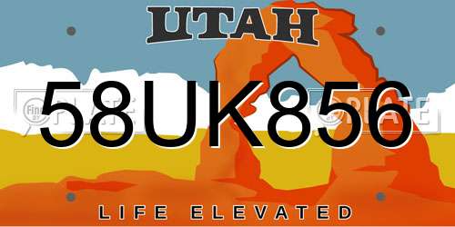 58UK856 Utah License Plate