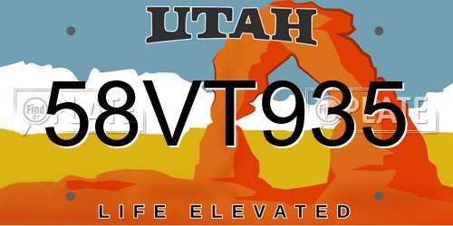 58VT935 Utah License Plate