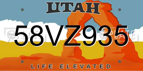 58VZ935 Utah License Plate