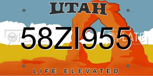 58ZI955 Utah License Plate