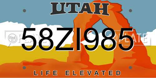 58ZI985 Utah License Plate