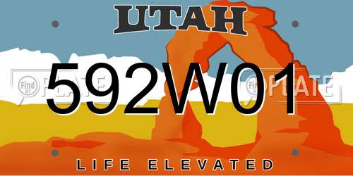 592W01 Utah License Plate