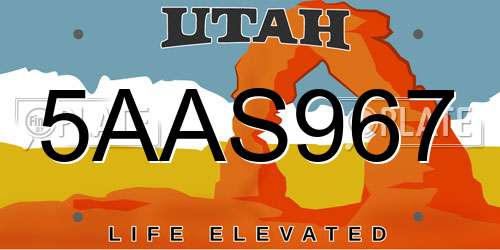 5AAS967 Utah License Plate