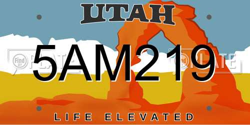 5AM219 Utah License Plate