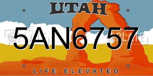 5AN6757 Utah License Plate