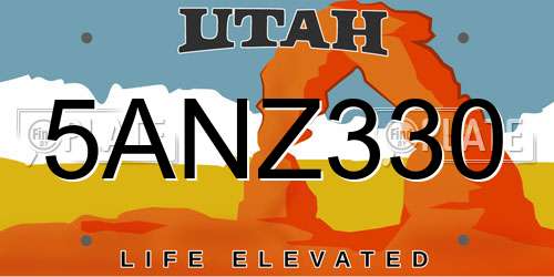 5ANZ330 Utah License Plate