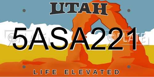 5ASA221 Utah License Plate