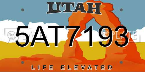 5AT7193 Utah License Plate