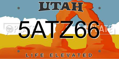 5ATZ66 Utah License Plate