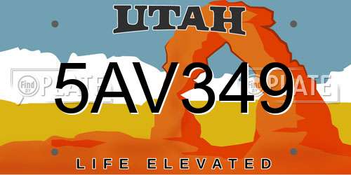 5AV349 Utah License Plate