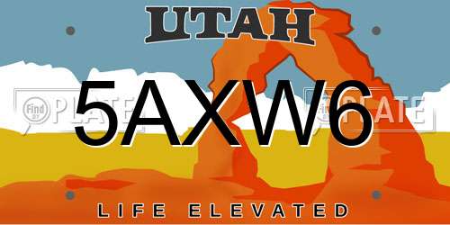 5AXW6 Utah License Plate
