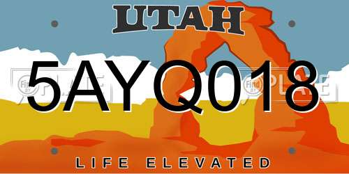 5AYQ018 Utah License Plate