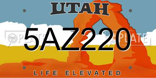 5AZ220 Utah License Plate