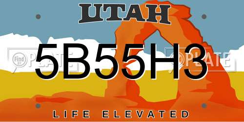 5B55H3 Utah License Plate