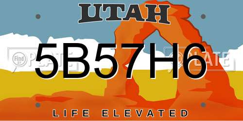 5B57H6 Utah License Plate