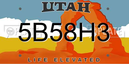 5B58H3 Utah License Plate