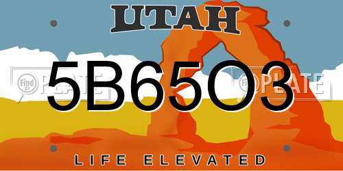 5B65O3 Utah License Plate