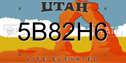 5B82H6 Utah License Plate