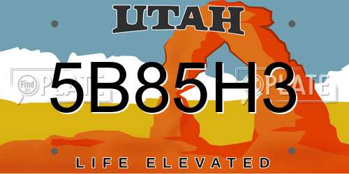 5B85H3 Utah License Plate