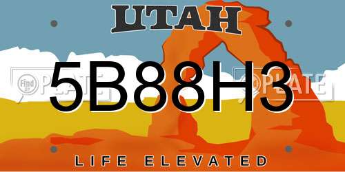 5B88H3 Utah License Plate