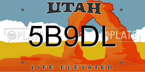 5B9DL Utah License Plate