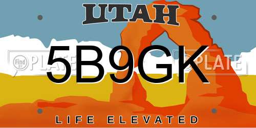 5B9GK Utah License Plate