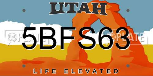5BFS63 Utah License Plate