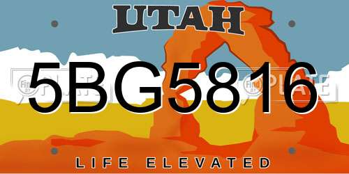 5BG5816 Utah License Plate