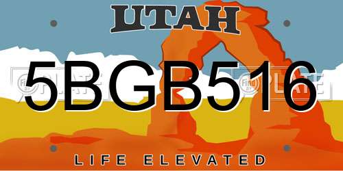 5BGB516 Utah License Plate