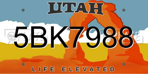 5BK7988 Utah License Plate