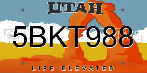5BKT988 Utah License Plate