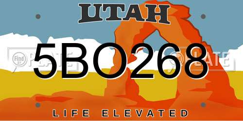 5BO268 Utah License Plate