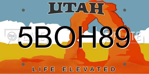 5BOH89 Utah License Plate
