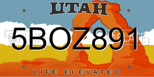 5BOZ891 Utah License Plate