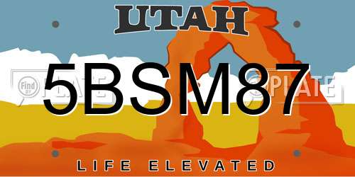 5BSM87 Utah License Plate
