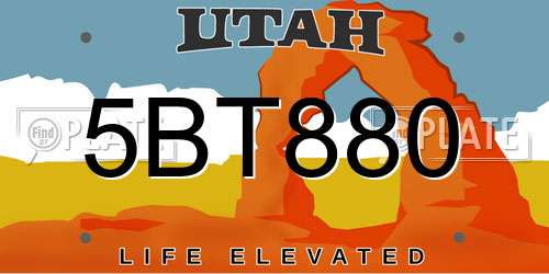 5BT880 Utah License Plate