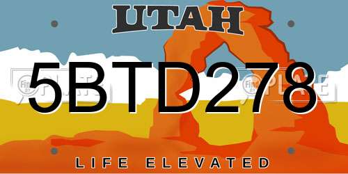 5BTD278 Utah License Plate