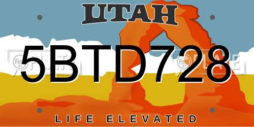 5BTD728 Utah License Plate