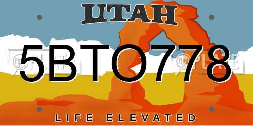 5BTO778 Utah License Plate