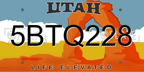5BTQ228 Utah License Plate