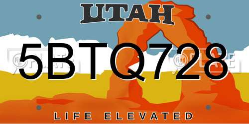 5BTQ728 Utah License Plate