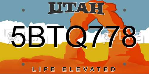 5BTQ778 Utah License Plate