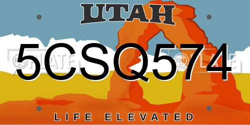 5CSQ574 Utah License Plate