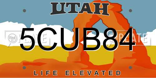 5CUB84 Utah License Plate
