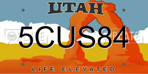5CUS84 Utah License Plate