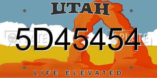 5D45454 Utah License Plate