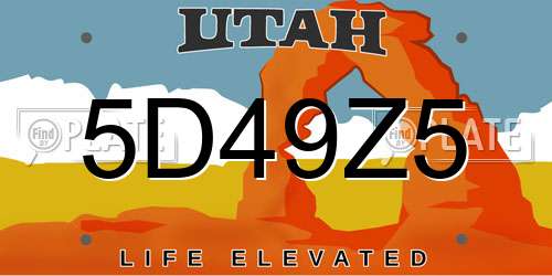 5D49Z5 Utah License Plate